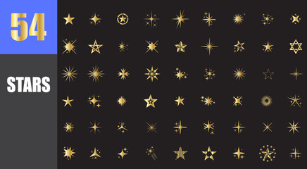 luxury futuristic sparkle icons collection. Set of star shapes. Abstract gold shine effect sign. golden stars.