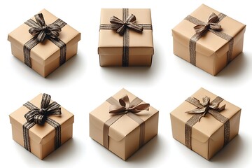 Wall Mural - Gift boxes Packed in Kraft paper on white background. Concept for advertising for holidays: birthday, Christmas