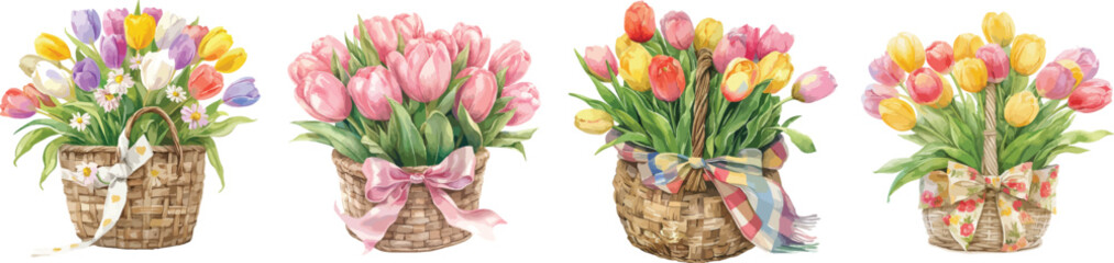 Sticker - tulip basket watercolor clipart