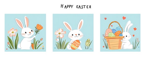 Canvas Print - A set of three flat design vector illustration banners for Easter