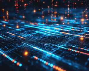Wall Mural - a computer screen with a blue background and orange lines