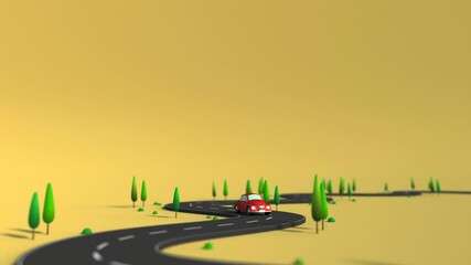 animation of a red car running around a curve. it runs forever without interruption.