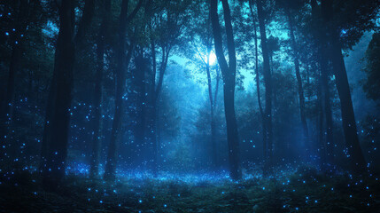 Wall Mural - A forest at night with a bright blue sky