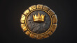 © Hikmet - Gold circle avatar badge icon for ui game design. Empty rank border with crown for medieval interface. Achievement round asset made of stone or wood. Rpg ancient progress or medal element cartoon