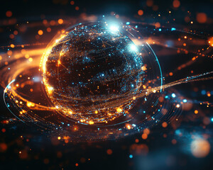 Wall Mural - A glowing sphere with a bright blue center and orange and red swirls