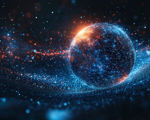 Wall Mural - A glowing blue planet with a red and orange swirl around it