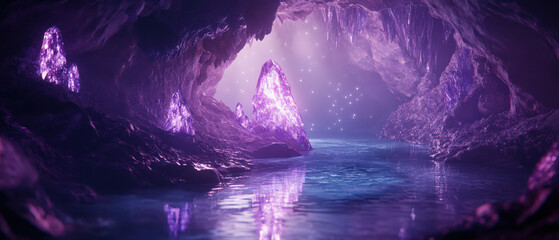 Wall Mural - a purple cave with a river running through it