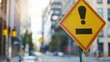 © Jolin - Yellow triangle traffic sign with black exclamation mark symbolizing police warning, clear and sharp with ample copy space for text or design.