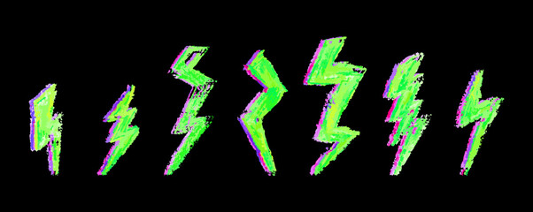 Wall Mural - set of lightning by wax pencil drawing. collection of handdrawing chalk , light flash signs, vector 