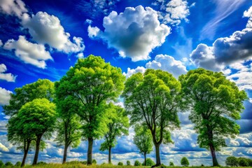 Wall Mural - Silhouette Photography: Summer Trees Against Blue Sky, Cloud Backdrop