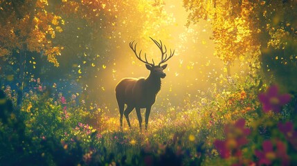 Poster - Majestic Deer in a Sunlit Forest Clearing