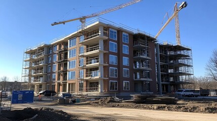 Wall Mural - Construction site with multiple unfinished buildings under clear sky