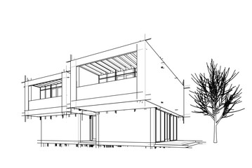 Wall Mural - house building sketch architectural 3d illustration