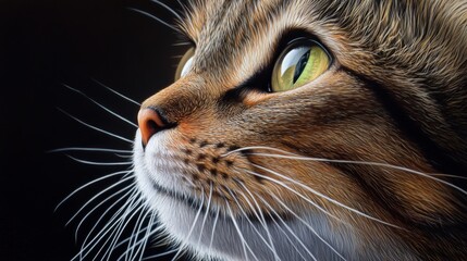 Wall Mural - Close-up Portrait of a Tabby Cat with Striking Green Eyes