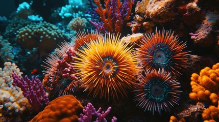 Sticker - Vibrant Sea Anemones in a Coral Reef