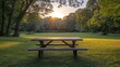 © NhV - park bench seating picnic table unwind outside tables and benches on verdant grass in a par