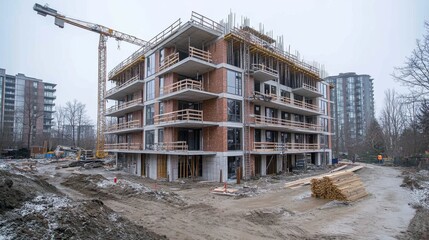 Wall Mural - Construction site of a new apartment building with exposed concrete