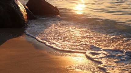 Canvas Print - Golden Hour Waves on Sandy Beach