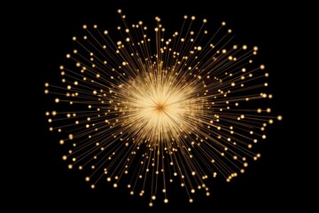 Wall Mural - golden optical fibers connecting in a bright core, creating a network on a black background