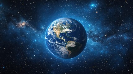 earth from space with starfield background.