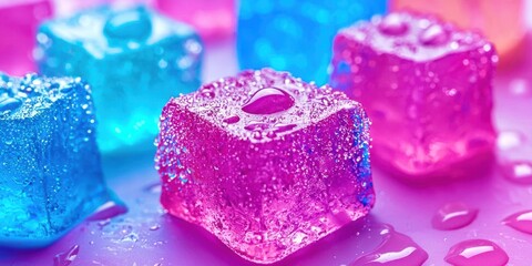 Canvas Print - Pink and blue ice cube with a blue top