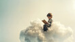 © Александр Марченко - Child reading a book while sitting on a cloud in the sky