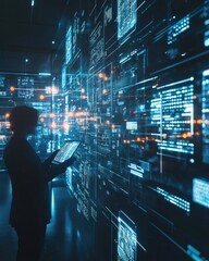 data visualization action modern office digital content high-tech environment user perspective innov