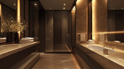 Poster - Luxury Bathroom with Marble and Dark Wood Accents