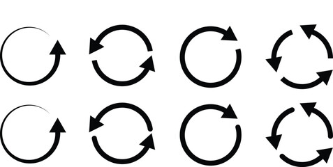 Wall Mural - circle arrow icon set. circular arrow icon, refresh, reload, rotation.  Green recycle vector icon symbol. Repeat and reload icons set and arrow rotation circle
