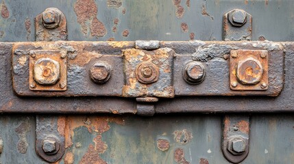 Canvas Print - Rusty Metal Lock and Fasteners on Industrial Door Background