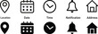 © MDneamul - Date, time, location address, notification icon. Address location icon. Notification bell icon. Stopwatch timer icon. Date Calendar icon - Web icons set