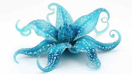 Wall Mural - Vibrant Blue Decorative Flower with Swirls and Sparkling Details