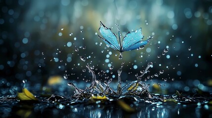 Aufkleber - Gentle air streams lift butterfly amidst raindrops nature's dance outdoor scene close-up view whimsical beauty