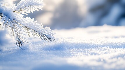 Poster - Winter Landscape with Frosty Pine Branch in Crisp Morning Light : Generative AI