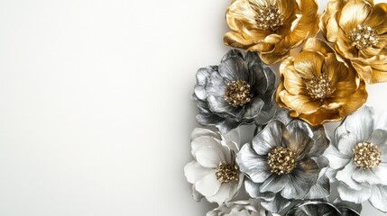Wall Mural - Elegant Floral Arrangement with Golden and Silver Decorative Flowers