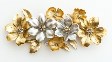 Wall Mural - Decorative metallic flowers in gold and silver tones for decor