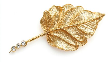 Wall Mural - Elegant Gold Leaf Brooch with Sparkling Gemstones for Fashion Accessory