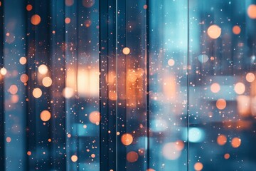 Aufkleber - Abstract bokeh lights and blurred city at night through glass panels.