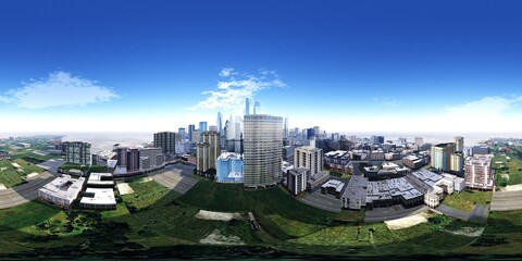 Wall Mural - Panorama of the city. Environment map. HDRI map. equidistant projection. Spherical panorama.
3D rendering