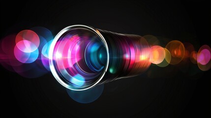 Wall Mural - a glowing lens flare light effect on a black background, easily added as an overlay or screen filter