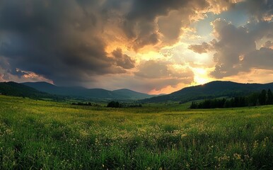 Sticker - The sunset over a mountain valley, highlighting the natural beauty of autumn.