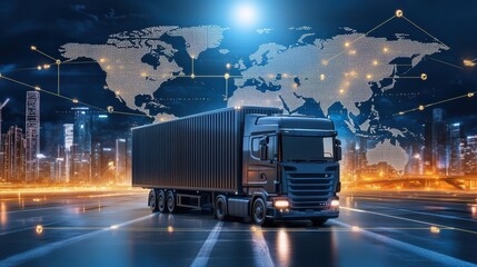 Wall Mural - logistics international delivery concept, world map with logistic network distribution on background