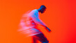 © THINGDSGN - Dynamic hip-hop dancer captured in vibrant motion, blending energy and artistic expression with bold orange and blue tones in a contemporary graphic style