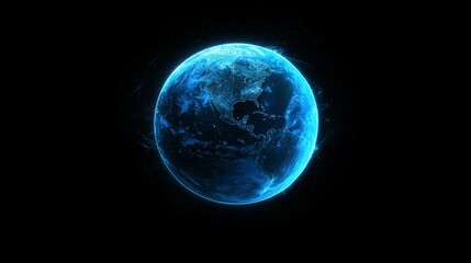 Wall Mural - an abstract polygonal representation of the earth with a hologram, set against a dark blue backdrop.
