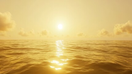 Sticker - The golden sun descends toward the horizon, bathing the expansive ocean in its warm light. Clouds meander slowly through the sky, enhancing the feeling of tranquility and calm.