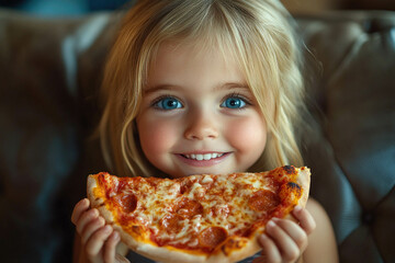 Canvas Print - Girl Eating Pizza