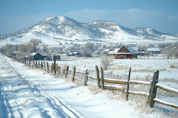 Poster - Winter Mountain Near A Town