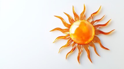 Wall Mural - Orange stylized sun shining on white background