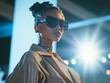 © jambulart - Stylish woman, large sunglasses, beige coat, choker.