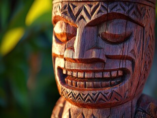 Wall Mural - close up of a wooden tiki mask